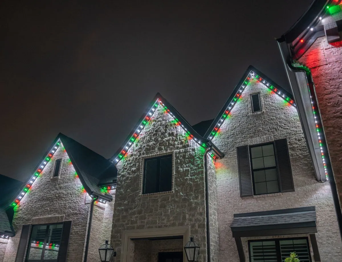 Gables lit in red, green and white for the holidays